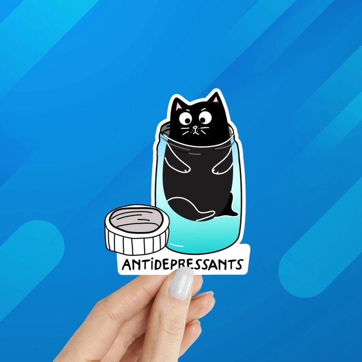 Cat Antidepressants Laptop Sticker - Modern Companion