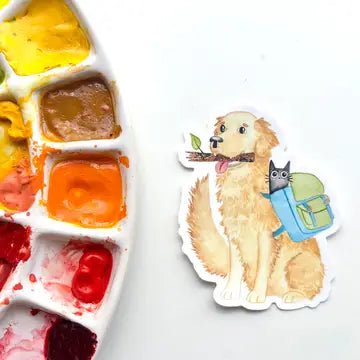 Golden Retriever and Black Cat Sticker - Modern Companion