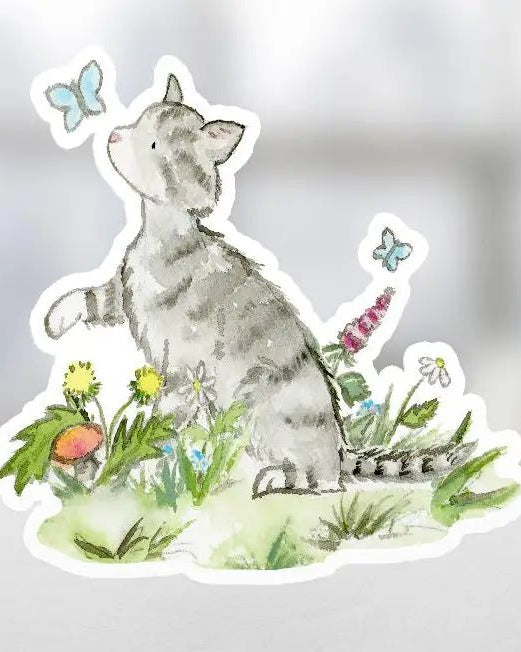 Gray Tabby Cat Sticker - Modern Companion