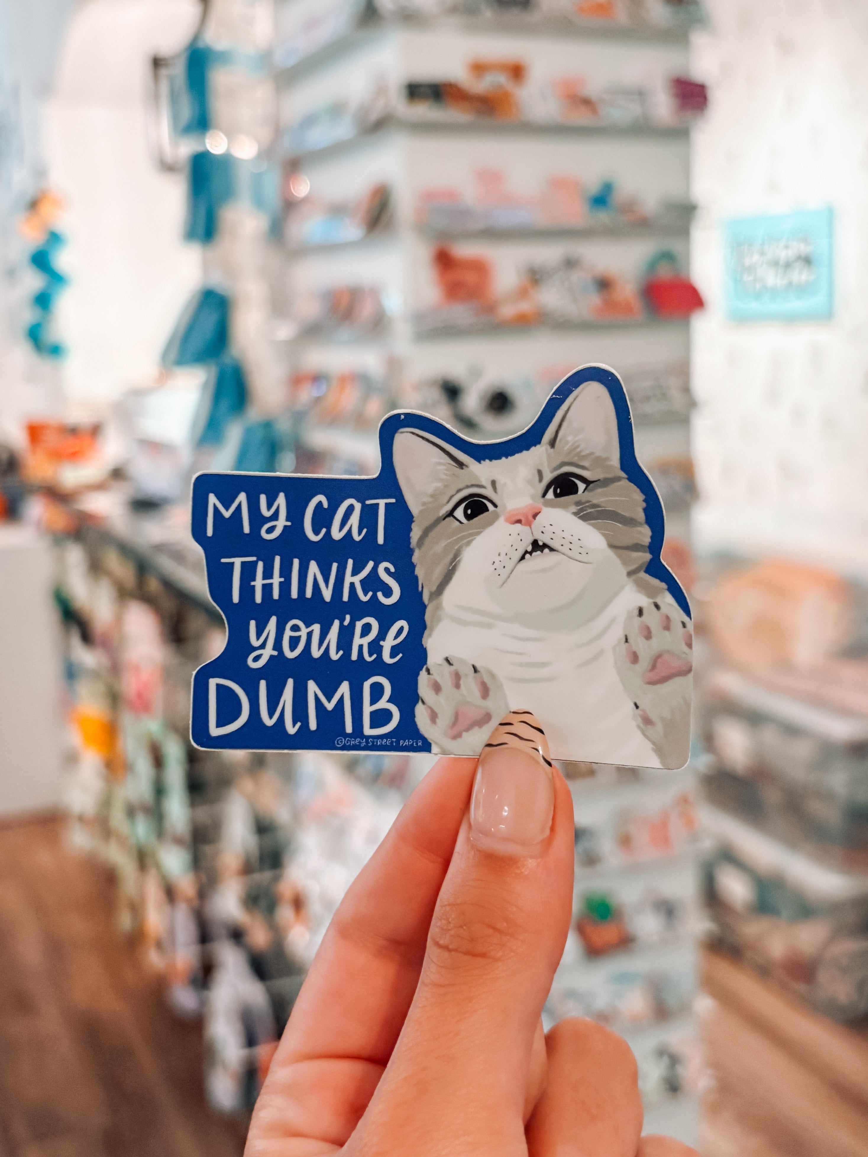My Cat Thinks You're Dumb Funny Sticker - Modern Companion