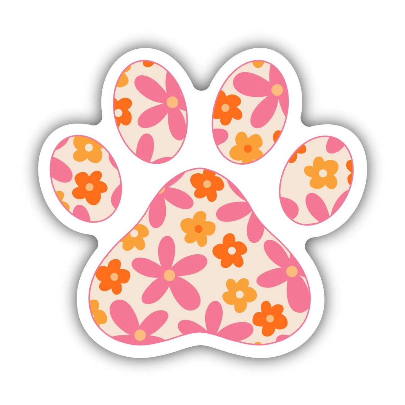 Pink and Orange Floral Paw Print Sticker - Modern Companion