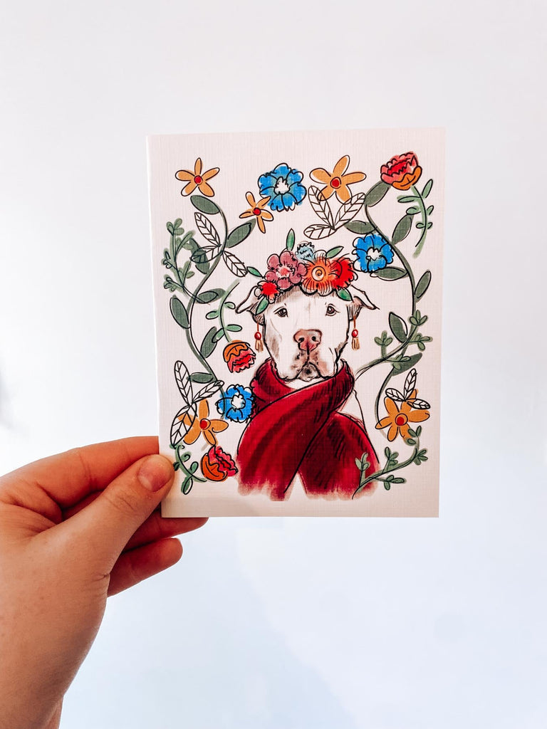 Floral Pittie Greeting Card - Modern Companion