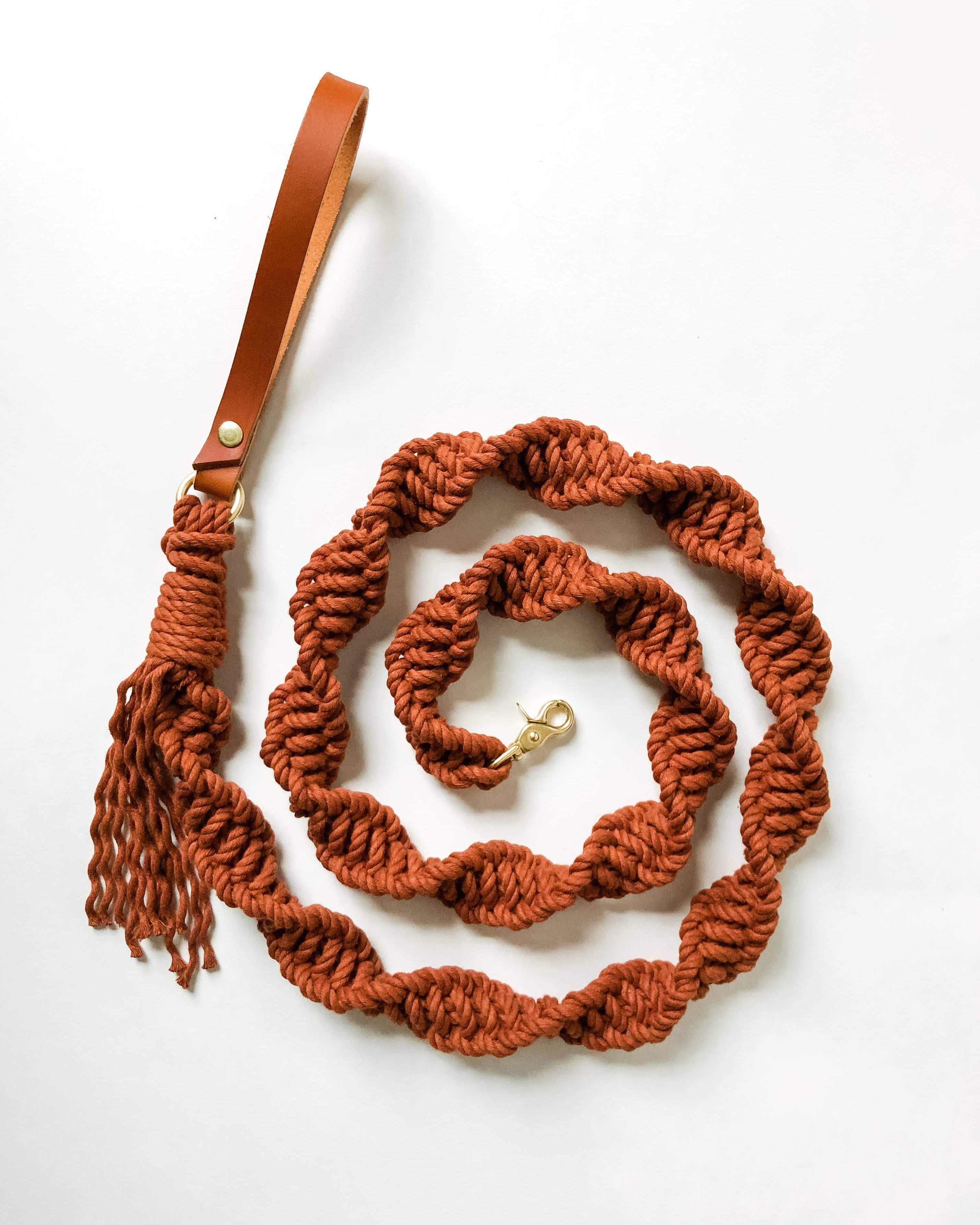 Macrame Dog Leash w/ Leather Handle - Modern Companion