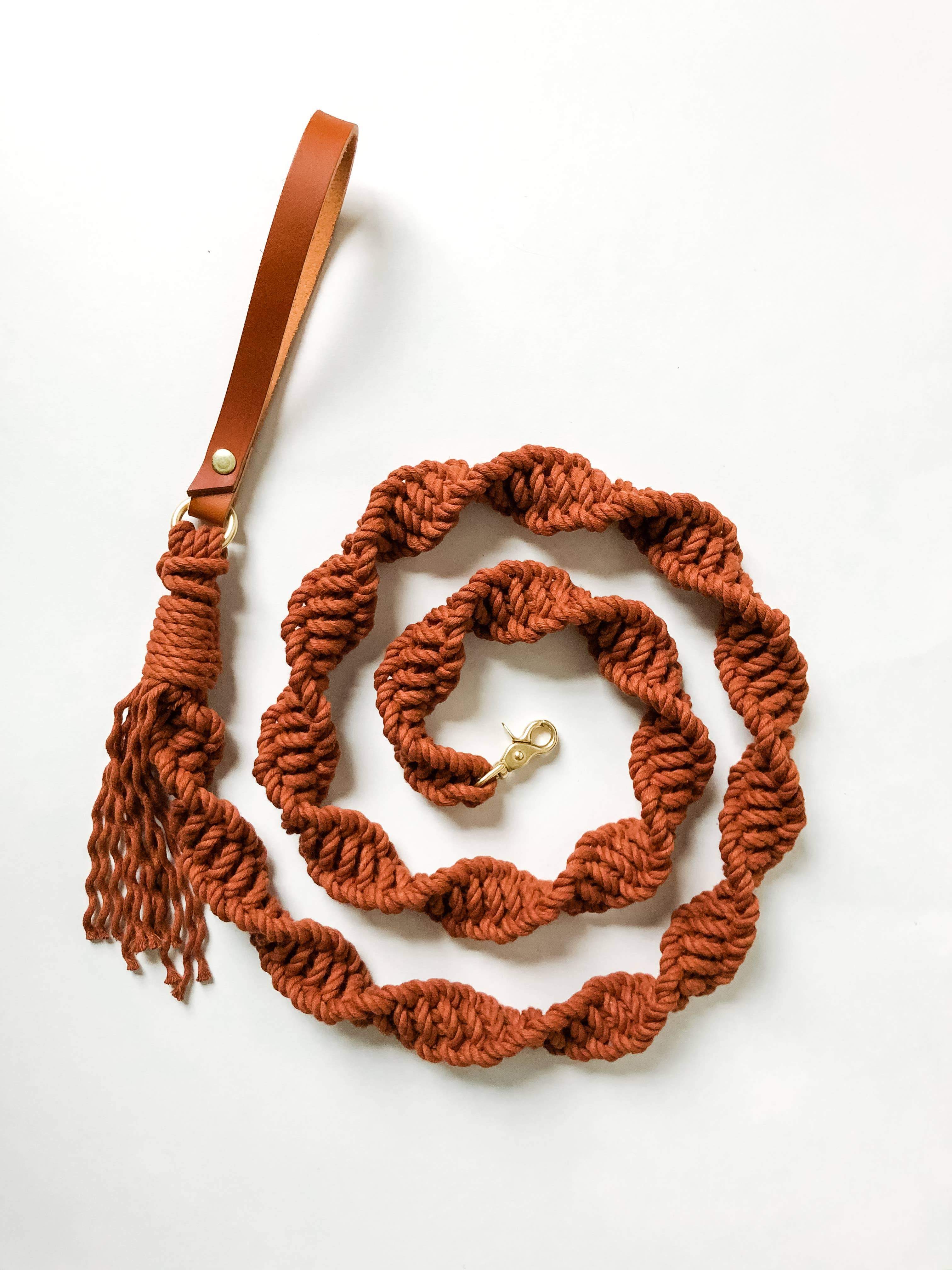 Macrame Dog Leash w/ Leather Handle - Modern Companion
