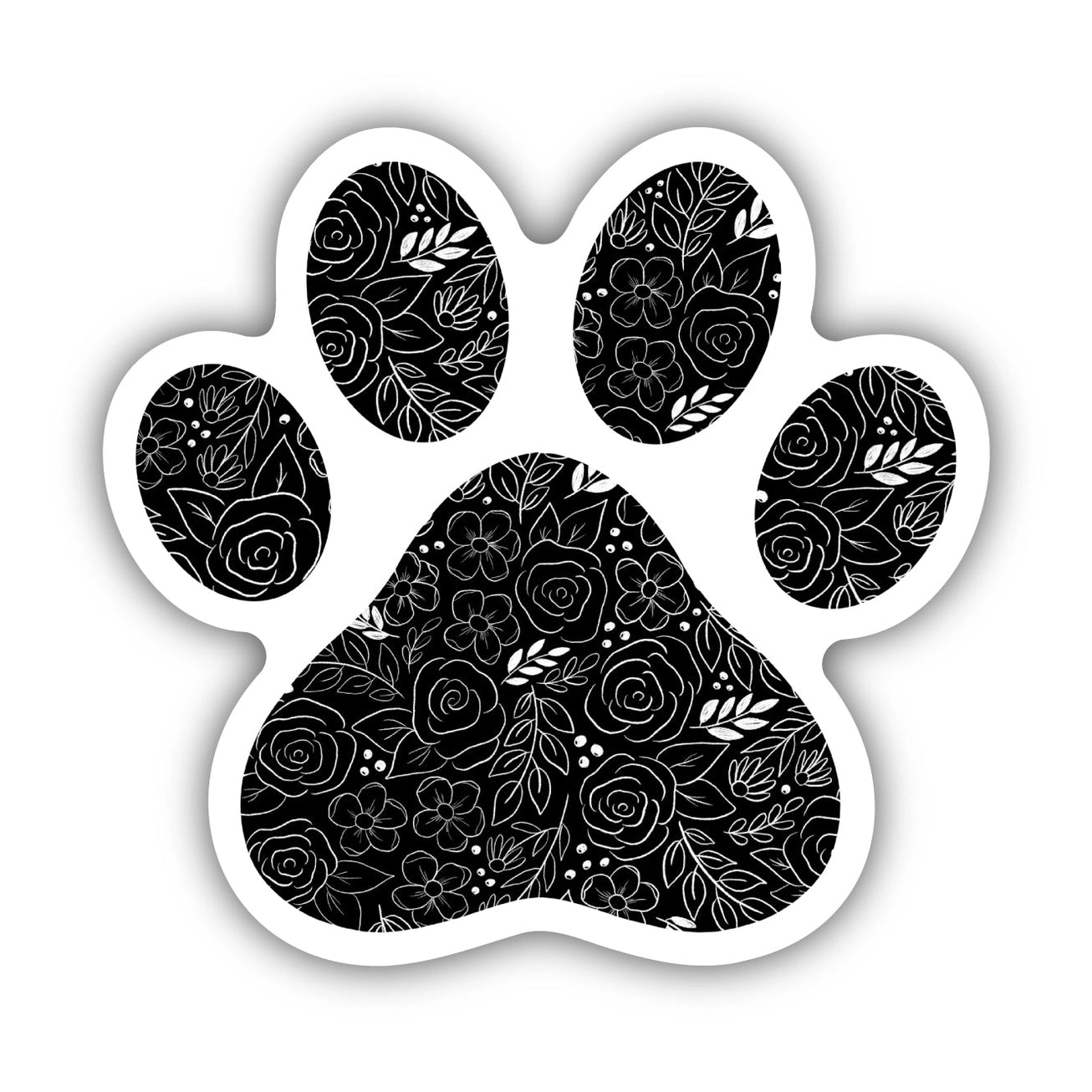 Black Floral Paw Print Sticker - Modern Companion