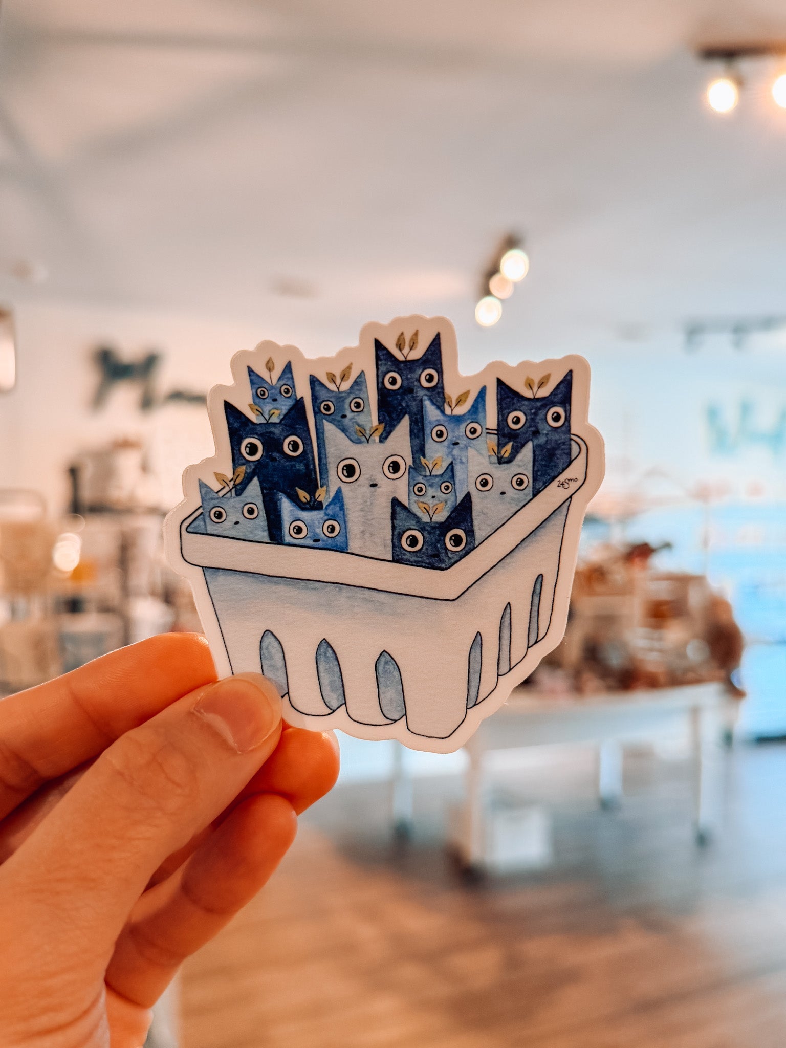 Blueberry Cat Basket Sticker - Modern Companion