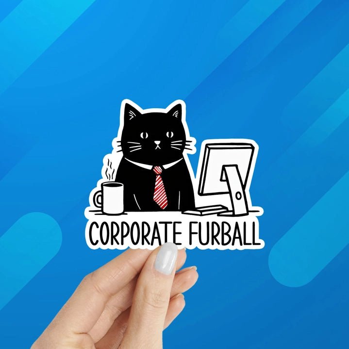 Cat Corporate Furball Laptop Sticker - Modern Companion