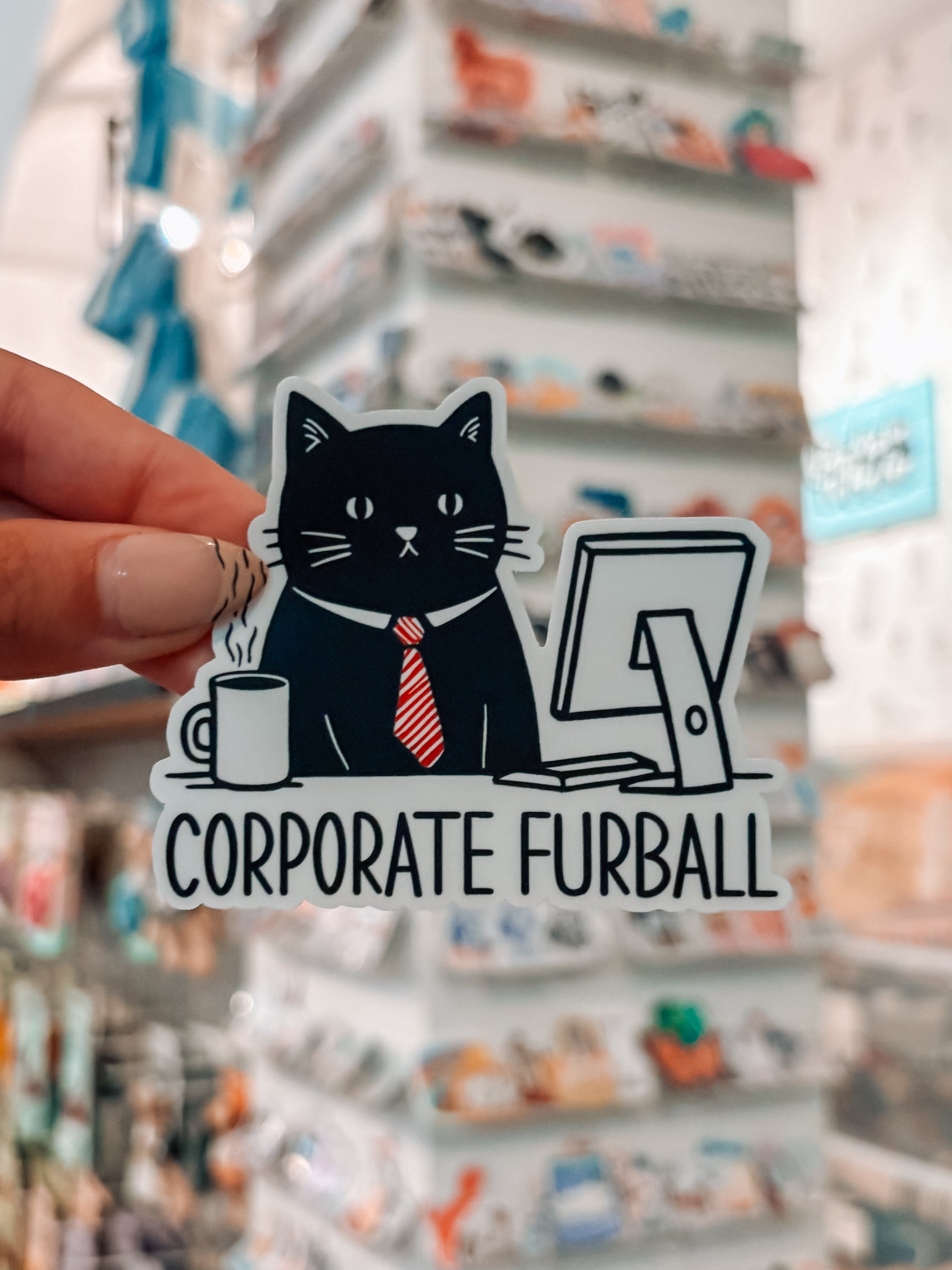 Cat Corporate Furball Laptop Sticker - Modern Companion