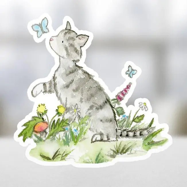Gray Tabby Cat Sticker - Modern Companion
