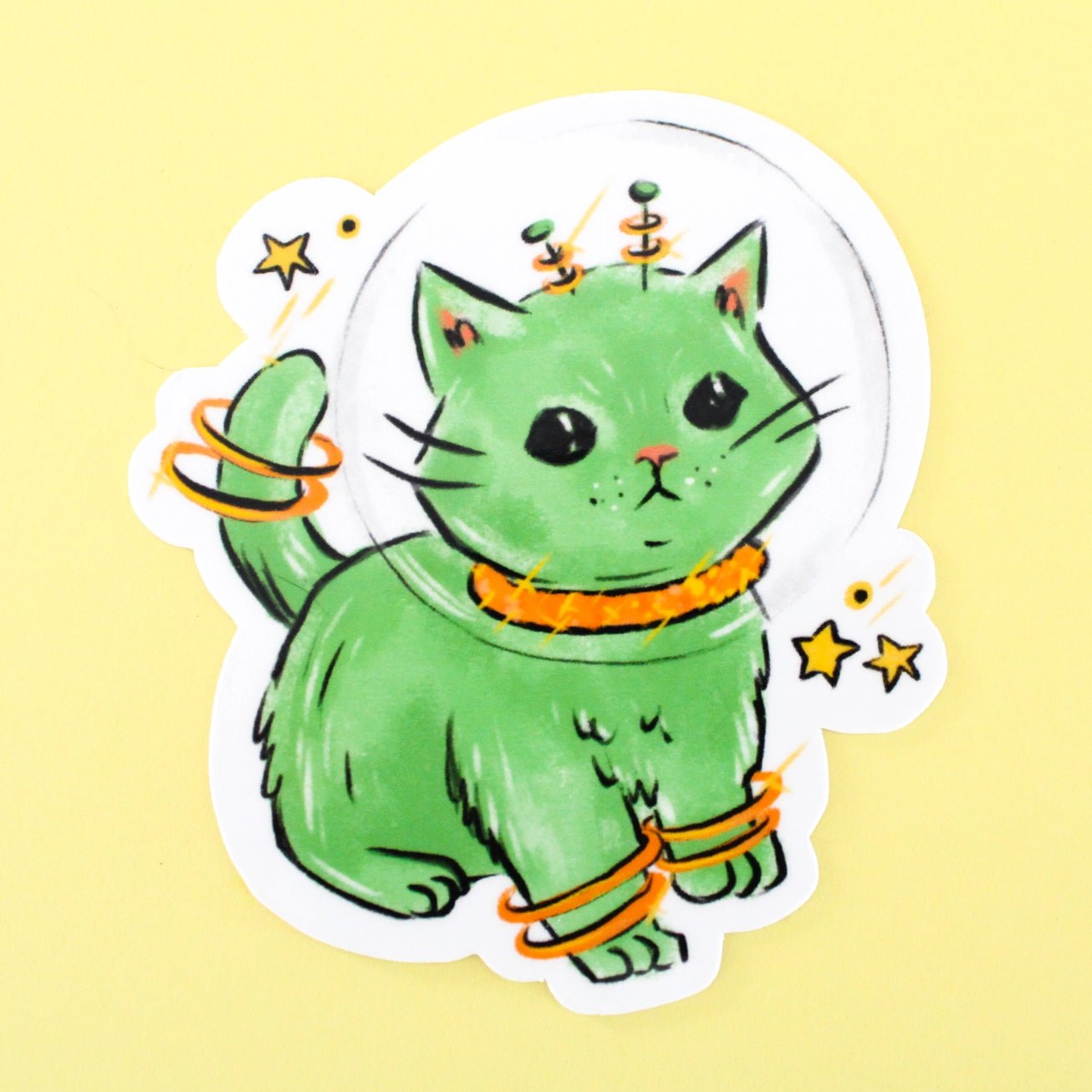 Green Space Kitten Sticker - Modern Companion