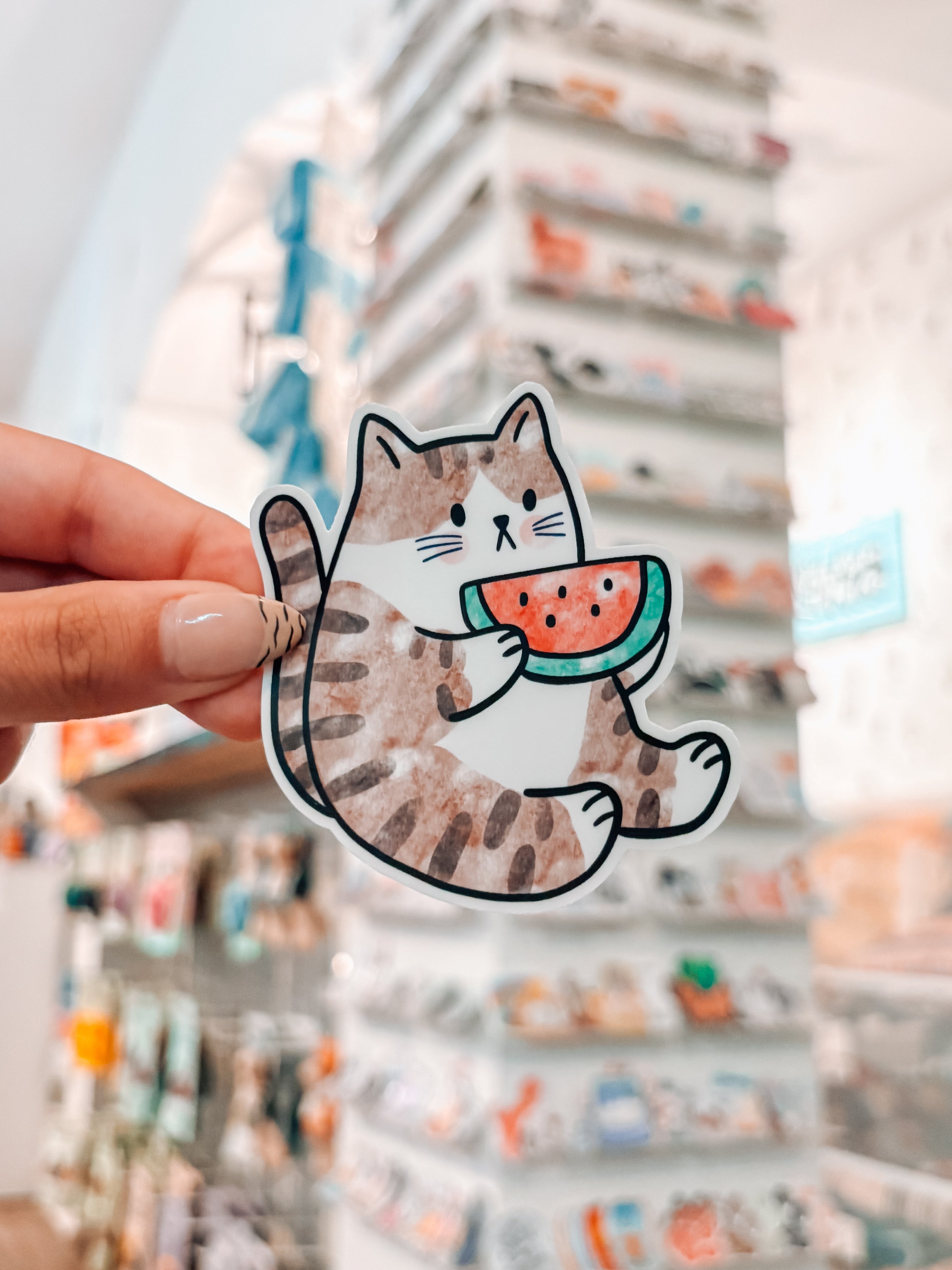 Watercolor Watermelon Cat Sticker - Modern Companion